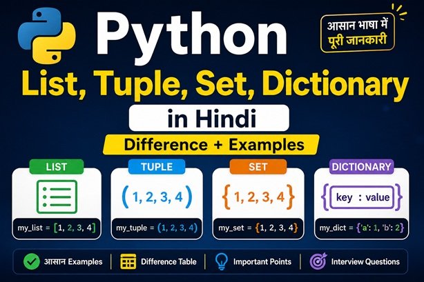 Python List Tuple Set Dictionary in Hindi difference with examples